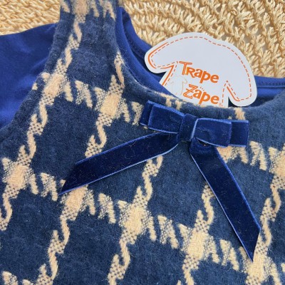 Conj. Blusa Manga Longa e Salopete Pied de Poule em Tweed - Marinho